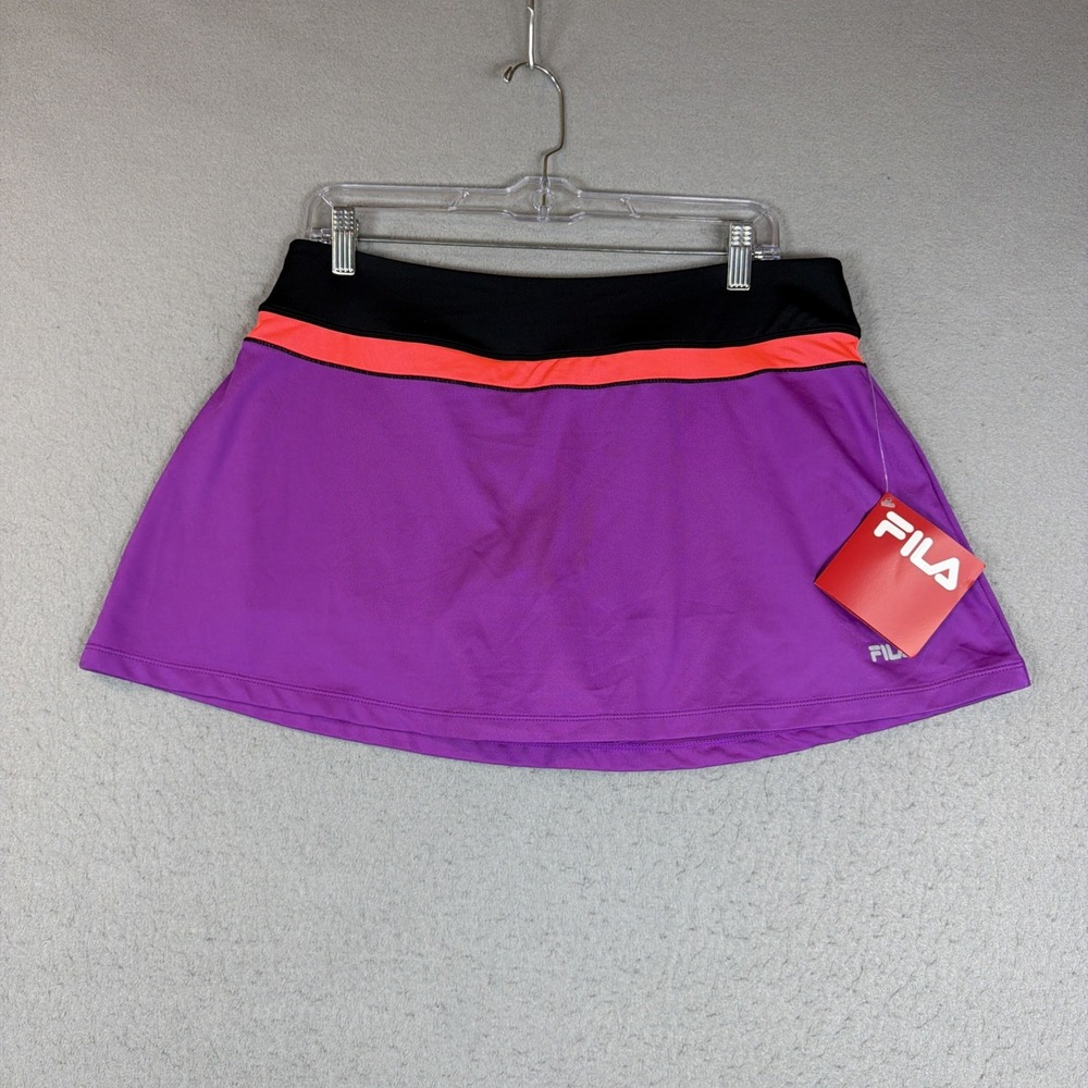 Fila Women's Skort Skirt Color Block Purple Black Back Key Pocket Sz XL New